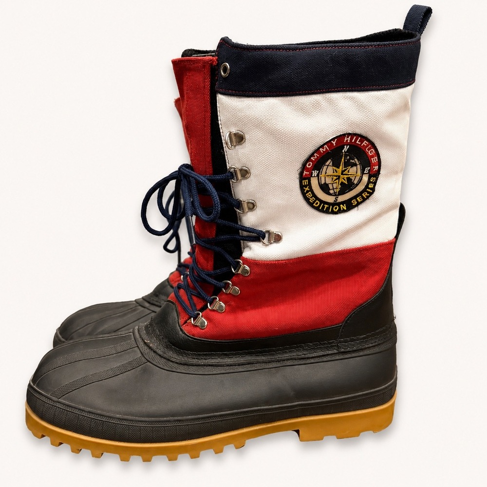 Vintage 90s Tommy Hilfiger Mens 13 Snow Boots Expedition Series Red White Blue